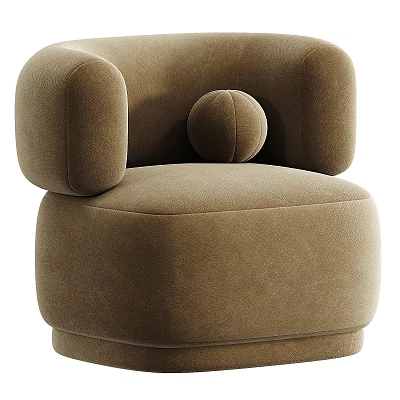 Light Brown Velvet Single Sofa With Round Armrest And Small Ball Decoration Modern Minimalist 3d model