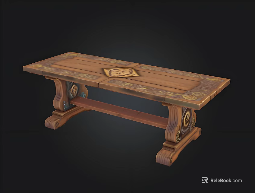 Vintage Wooden Carved Table With Decorative Tabletop And Ornate Leg Design 3d model 
