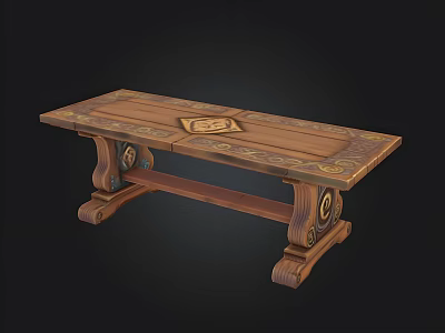 Vintage Wooden Carved Table With Decorative Tabletop And Ornate Leg Design 3d model