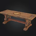 Vintage Wooden Carved Table With Decorative Tabletop And Ornate Leg Design