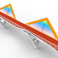 Modern Bridge Design With Orange Triangular Structures Red Deck And Colorful Grid 3d model