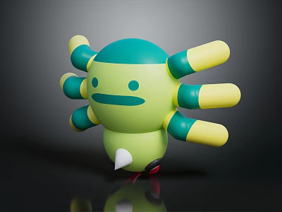 Colorful Cartoon Shaped Furniture Stool With Green Yellow Arms And Red Feet 3d model