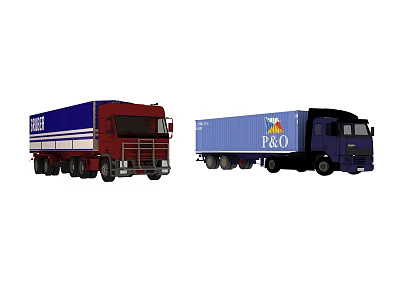 Two Commercial Trucks Red And Blue With SWEET Logo And Blue P&O Branding 3d model