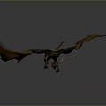 3D Rendered Dragon with Spread Wings Red Eyes Green Body Orange Wings on Gray Background