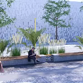 Stylish Outdoor Chair With Wooden Slats And Surrounding Green Plants