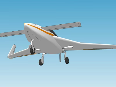 White Passenger Plane With Orange Stripe And Extended Landing Gear In Blue Sky 3d model
