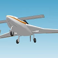 White Passenger Plane With Orange Stripe And Extended Landing Gear In Blue Sky