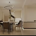 Modern Living and Dining Room Interior With Sofa TV Wall Dining Table And Pendant Lights