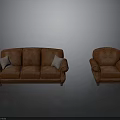 Brown Leather Sofa And Armchair With Light Cushions And Stitched Design