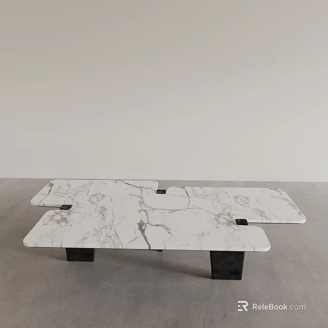 Modern Marble Coffee Table With Unique Shape And Black Metal Legs 3d model