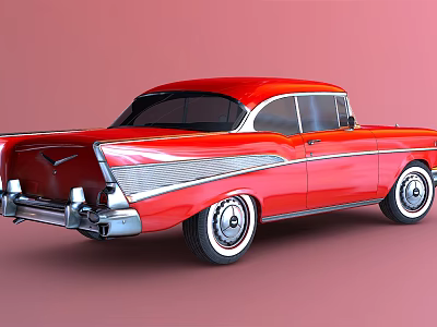 Red Classic Vintage Car With Sleek Body Design And Chrome Accents 3d model