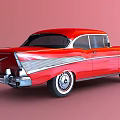 Red Classic Vintage Car With Sleek Body Design And Chrome Accents