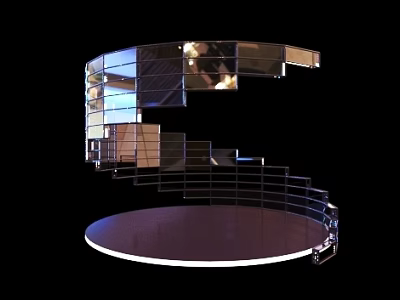 Modern Mirrored Spiral Staircase With Circular Base And Lighting Against Black Background 3d model
