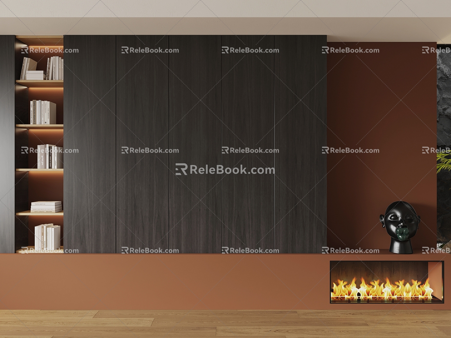 Backwall Fireplace Bookcase 3d model