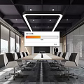Modern Conference Room Interior With Long Table White Black Chairs Large Windows Linear Ceiling Lights 3d model