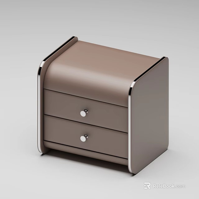 Modern Brown Entryway Side Cabinet With Sleek Design Two Drawers Silver Knobs And Trim 3d model 