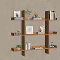 Wooden Wall Bookshelf With Books Decorative Items Photo Frame And Small Plant