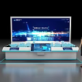 Futuristic Interactive Display With Touchscreen Interface And Cityscape Visuals 3d model