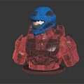 Game Movie Character 3D Model Bust With Blue Helmet Orange Visor And Gray Armor