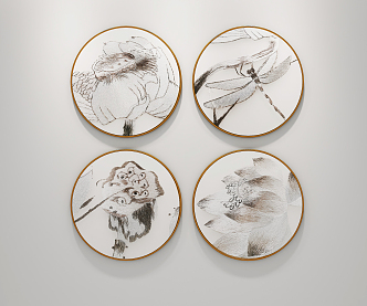 New Chinese Round Frame Painting Decorative Painting 3d model