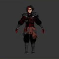 Fantasy Warrior Character Design With Red Black Costume And Detailed Armor