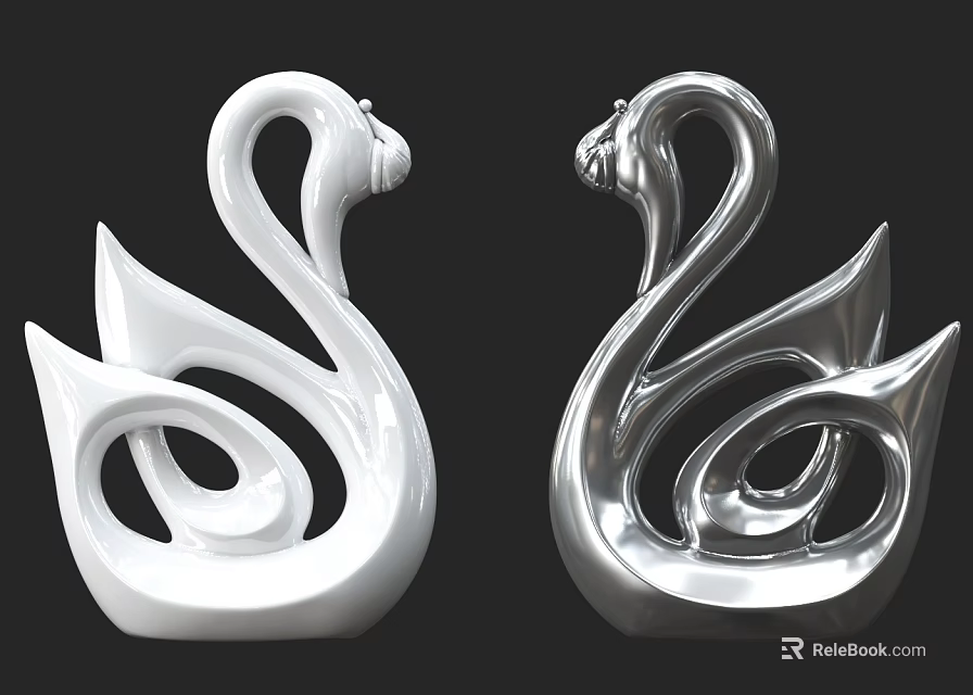 Elegant Swan Shaped Decorative Ornament Set in White and Silver for Home Decor 3d model 