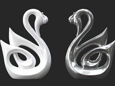 Elegant Swan Shaped Decorative Ornament Set in White and Silver for Home Decor 3d model