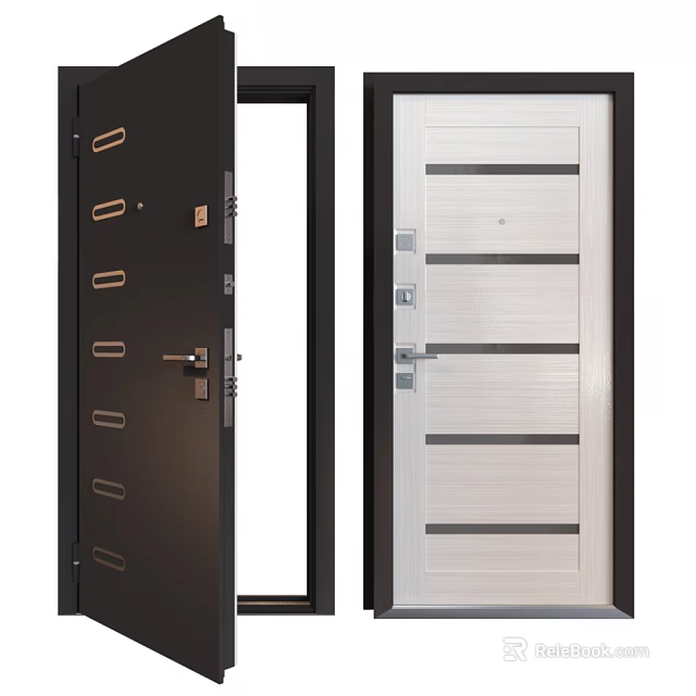 Modern Security Doors with Dark and White Designs Striped Patterns and Secure Locks 3d model 