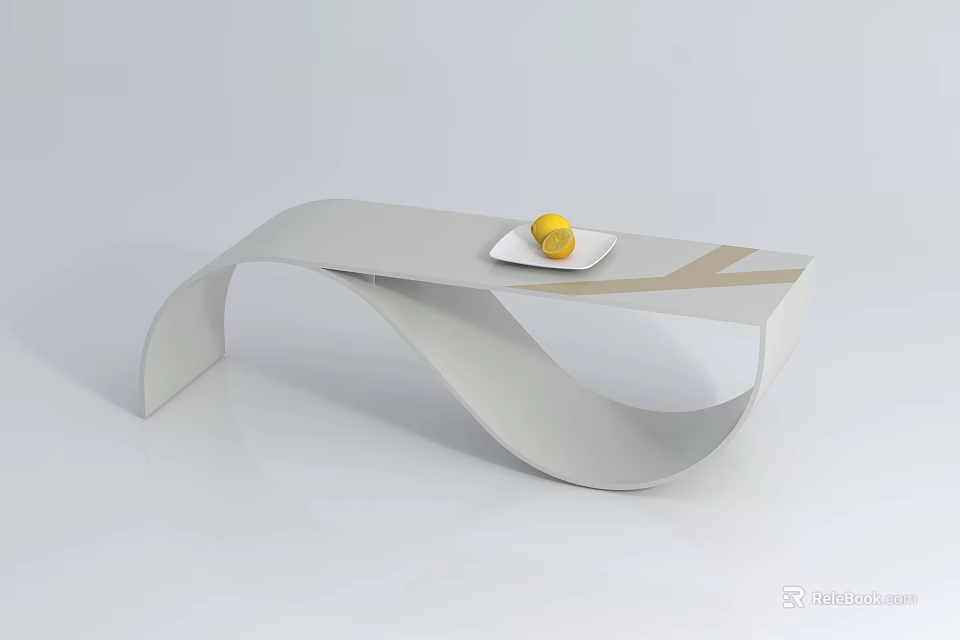 Modern White Coffee Table with Curved Shape and Plate with Lemon 3d model