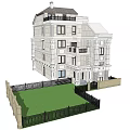 Detached Villa Exterior Design with Three Story Structure Balcony and Front Lawn Fence