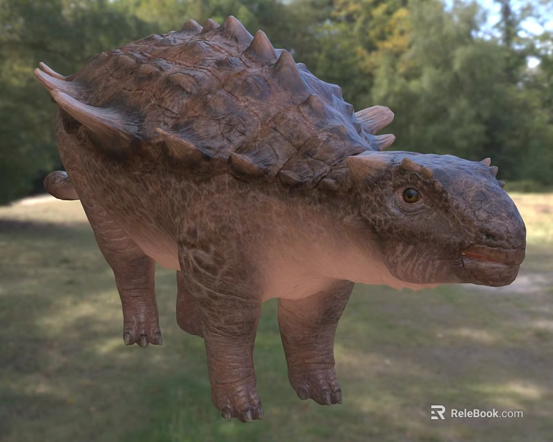 Prehistoric Reptile With Scaly Armor Back Spikes And Robust Body In Natural Woodland Habitat 3d model 