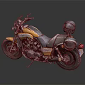 Classic Yellow and Black Cruiser Motorcycle with Chrome Saddlebags Rear Trunk and Retro Design