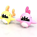 Yellow And Pink Cartoon Shark Dolls With Big Mouths Sharp Teeth Orange Fins White Bellies