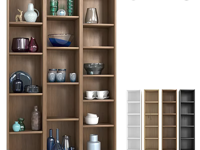 Multi Colored Decorative Cabinets With Shelves Holding Vases Bowls And Home Decor Items 3d model