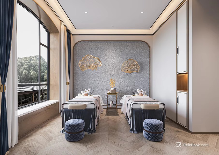 Luxurious SPA Room With Massage Beds And Elegant Decor 3d model