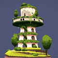 Ivy Covered Multi Story Tower With Windows And Greenery Surrounded by Trees and Grass