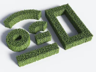 Lush Green Shaped Shrubs Featuring Round Square Rectangle and Curved Geometric Forms 3d model