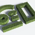 Lush Green Shaped Shrubs Featuring Round Square Rectangle and Curved Geometric Forms 3d model