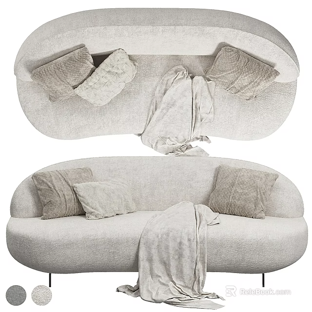 Modern Light Gray Fabric Sectional Sofa With Cozy Throw Pillows And Soft Blanket 3d model 