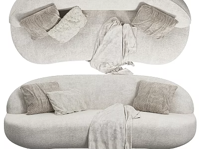 Modern Light Gray Fabric Sectional Sofa With Cozy Throw Pillows And Soft Blanket 3d model