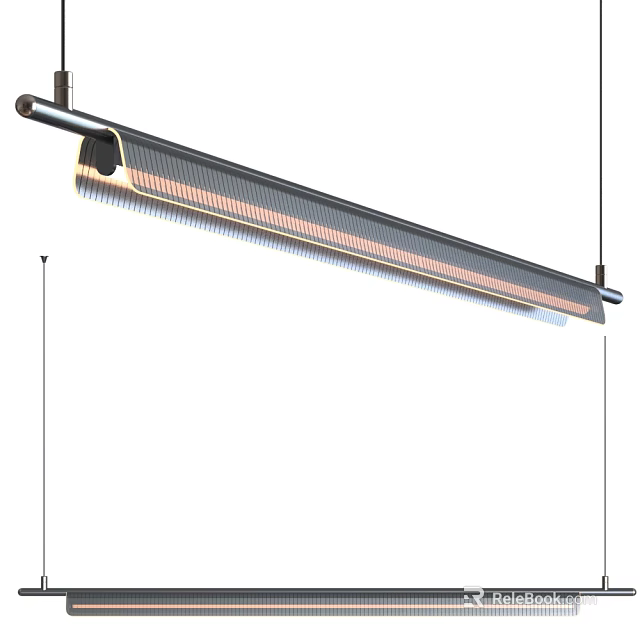 Modern Linear Chandelier Featuring Sleek Metal Structure Integrated LED Light Strip And Warm Ambient Glow 3d model 