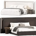 Stylish Upholstered Bed Interior With White Pillows Gray Blanket And Wooden Side Tables