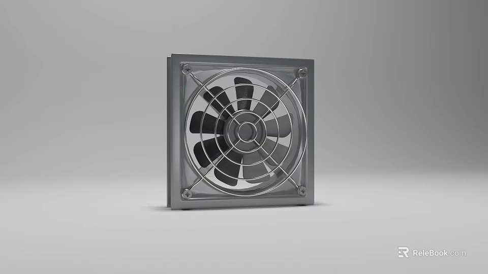 Modern Square Air Conditioner Fan With Metal Frame And Rotating Blades 3d model 