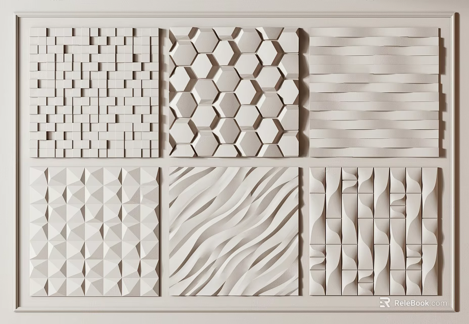 Modern Interior Wall Decor With Various Geometric Patterns And Textured Panels 3d model 