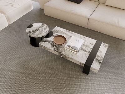 Modern marble coffee table combination black stainless steel model