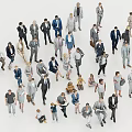 Group of Diverse People Standing and Sitting in Various Professional Outfits on White Background