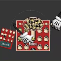Bingo Game Setup With Cage Numbered Balls Red Board Card And Gloves