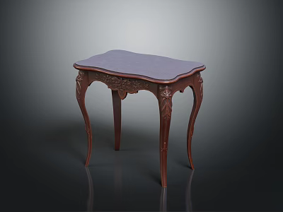 Classic Wooden Table With Carved Legs And Purple Upholstered Top 3d model