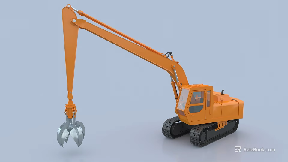 Industrial Equipment Orange Tracked Excavator With Heavy Duty Mechanical Claw And Cab 3d model 