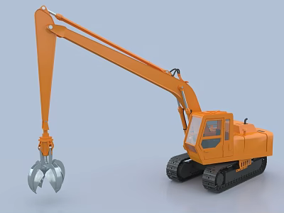 Industrial Equipment Orange Tracked Excavator With Heavy Duty Mechanical Claw And Cab 3d model